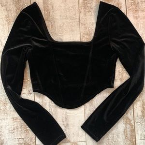 Black cropped velvet corset top